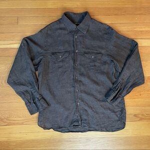 Billy Reid Linen Button Up Long Sleeve Shirt MOP Buttons Grey Large Italy